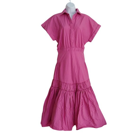Silvia Tcherassi Fuchsia Designer Garden Party Resort Wear Tiered Chic Dress M - Picture 2 of 15